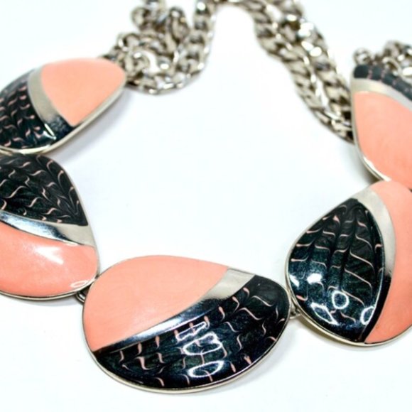 Trifari Jewelry - *Rare*  Vintage Trifari Pink/Peach and Black Enamel Silver Tone Neckace